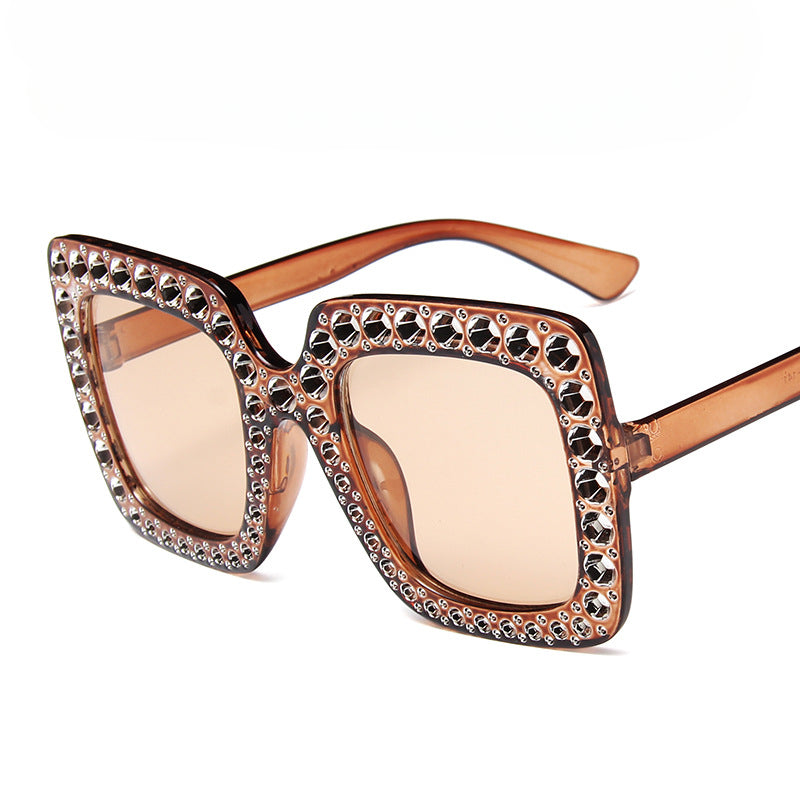 Wholesale PC Diamond Plated Large Frame Retro Square Sunglasses